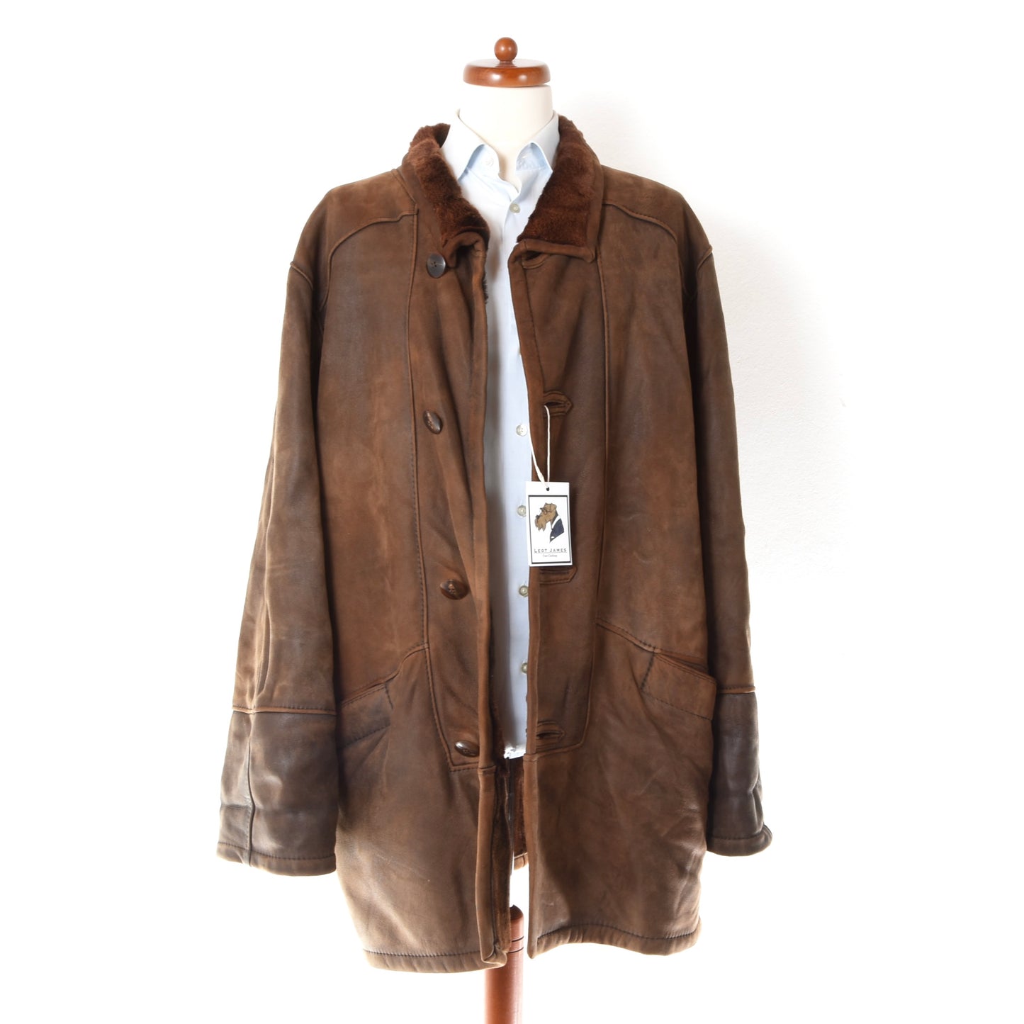 Butter Soft Shearling Coat Size 56 Chest ca. 69cm - Brown