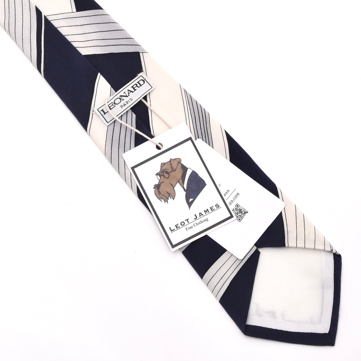 Vintage Leonard Paris Silk Tie 144.5cm - Navy/White