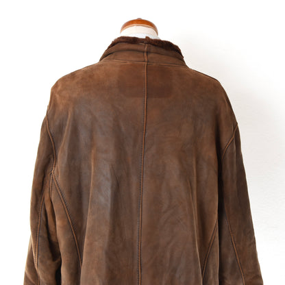 Butter Soft Shearling Coat Size 56 Chest ca. 69cm - Brown