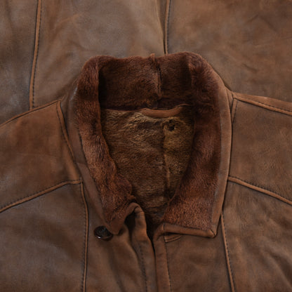 Butter Soft Shearling Coat Size 56 Chest ca. 69cm - Brown