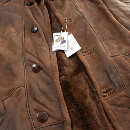 Butter Soft Shearling Coat Size 56 Chest ca. 69cm - Brown