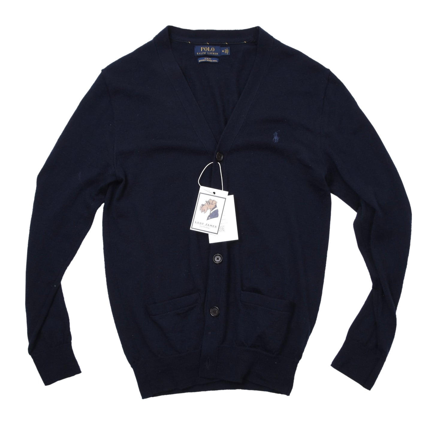 Polo Ralph Lauren Waschbarer Cardigan aus Merinowolle, Größe M, Slim Fit, ca. 47,5 cm, Marineblau
