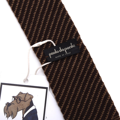 Paolo da Ponte Vintage Wolle Strickkrawatte Made in Italy - Braun Streifen