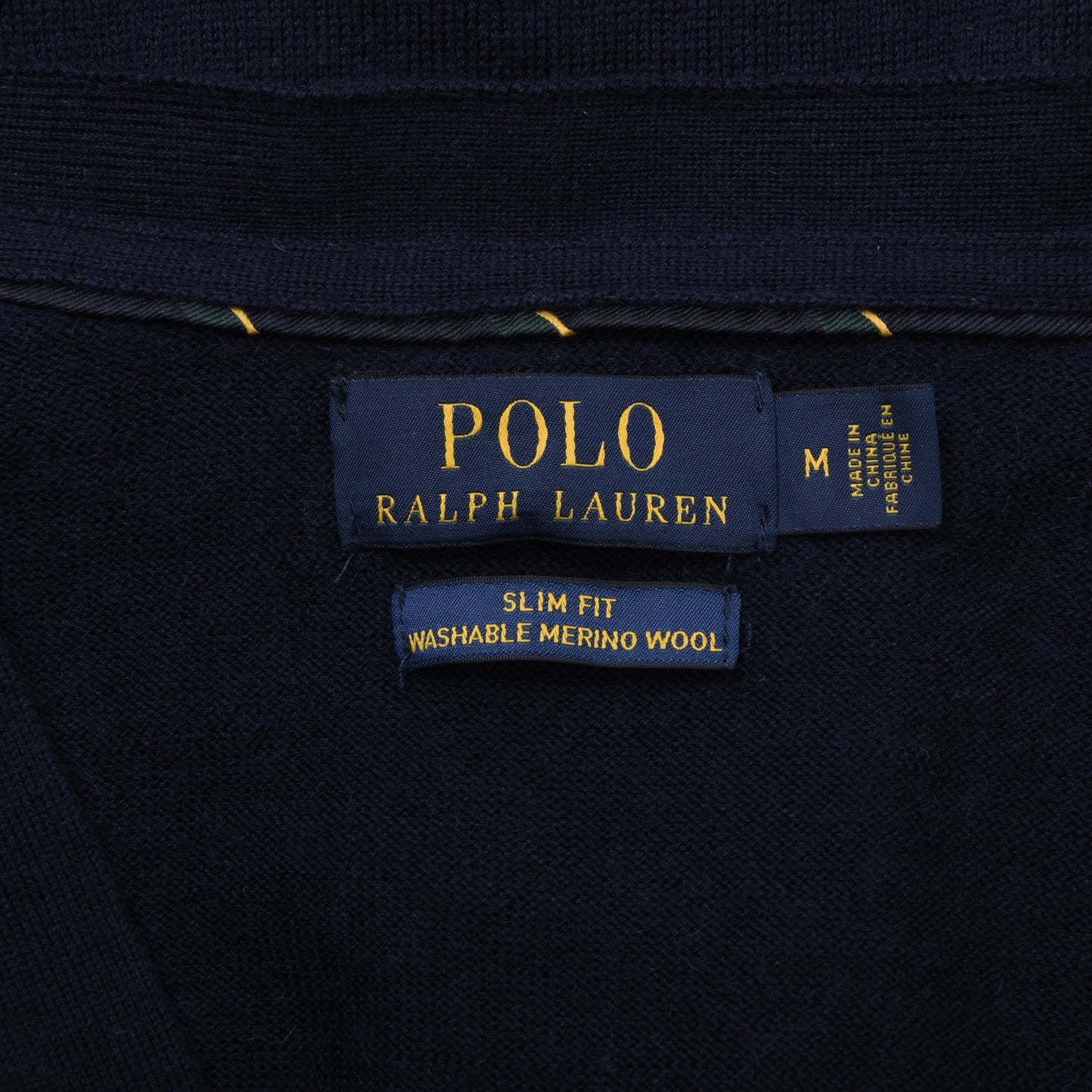 Polo Ralph Lauren Waschbarer Cardigan aus Merinowolle, Größe M, Slim Fit, ca. 47,5 cm, Marineblau
