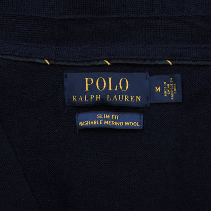 Polo Ralph Lauren Waschbarer Cardigan aus Merinowolle, Größe M, Slim Fit, ca. 47,5 cm, Marineblau