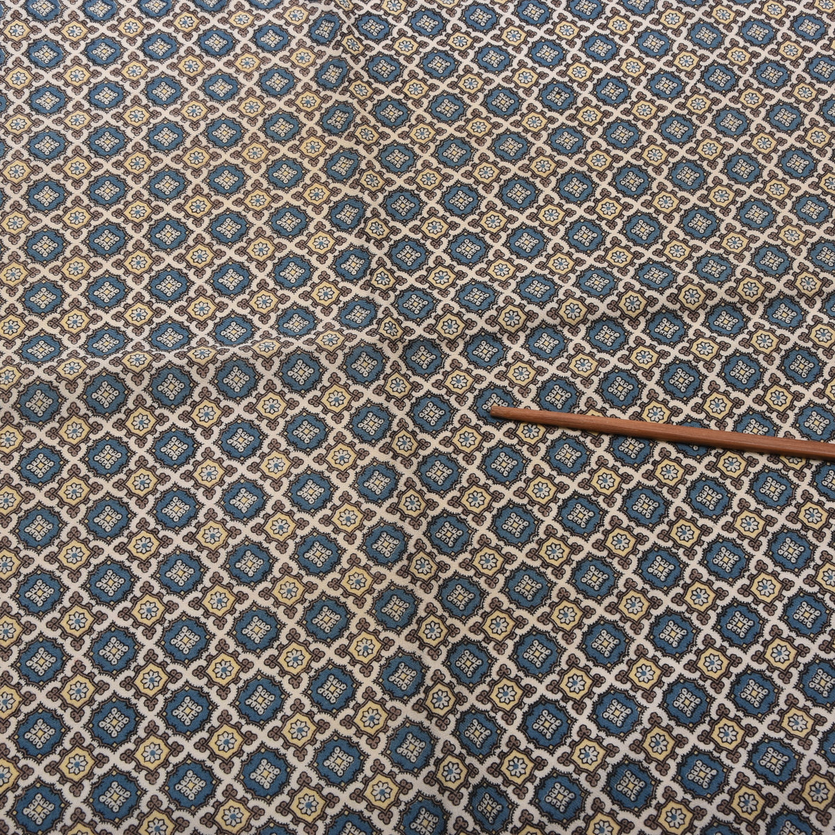Vintage Wolle Challis Stadtschal ca. 120cm - Blau/Beige