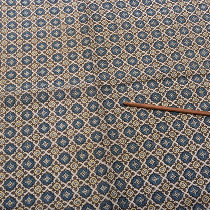 Vintage Wolle Challis Stadtschal ca. 120cm - Blau/Beige