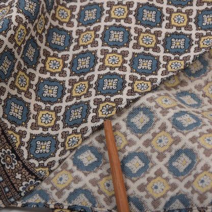 Vintage Wolle Challis Stadtschal ca. 120cm - Blau/Beige