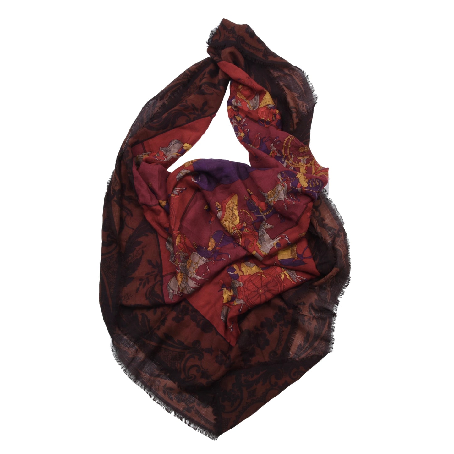 Salvatore Ferragamo Wool-Silk Shawl/Scarf ca. 140cm - Horses