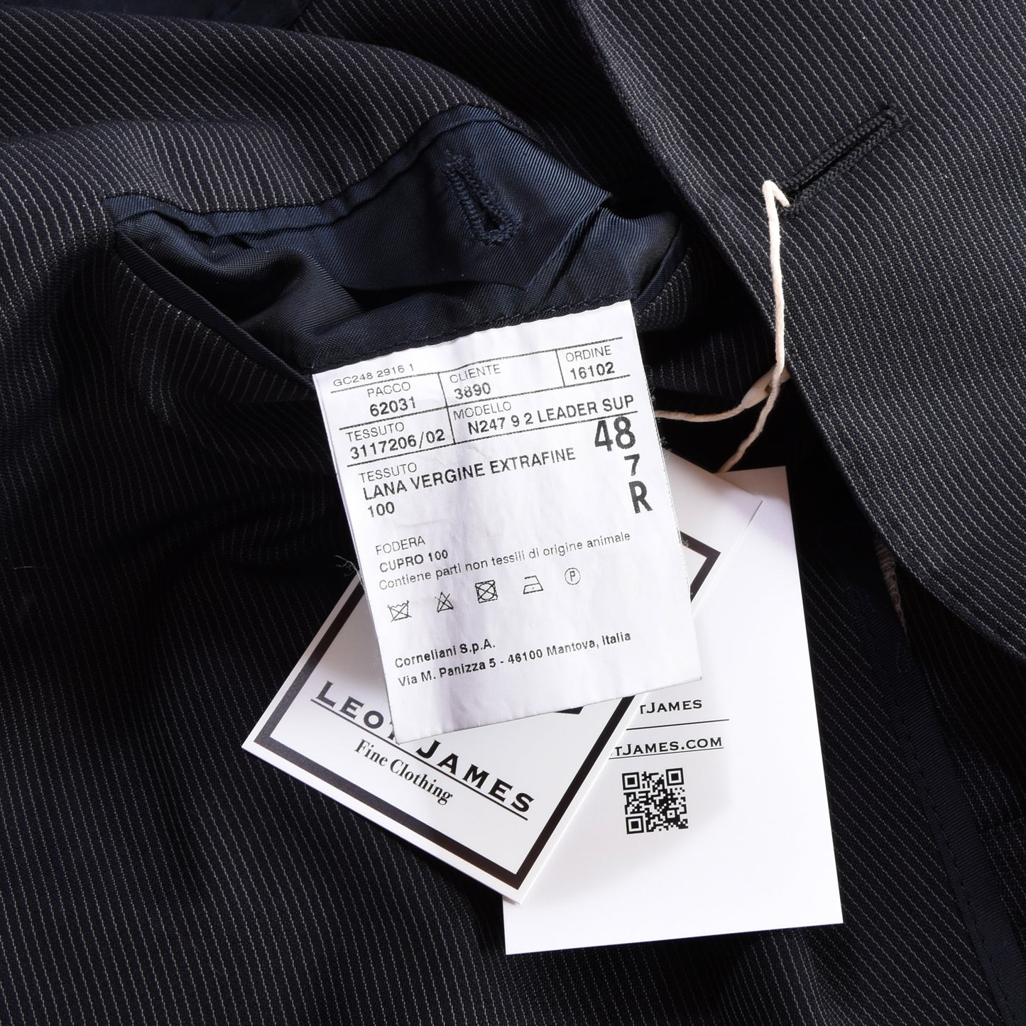 Corneliani 100% Wolle 18,25 Mikron Anzug Größe 48 Brust ca. 50,5cm - Nadelstreifen