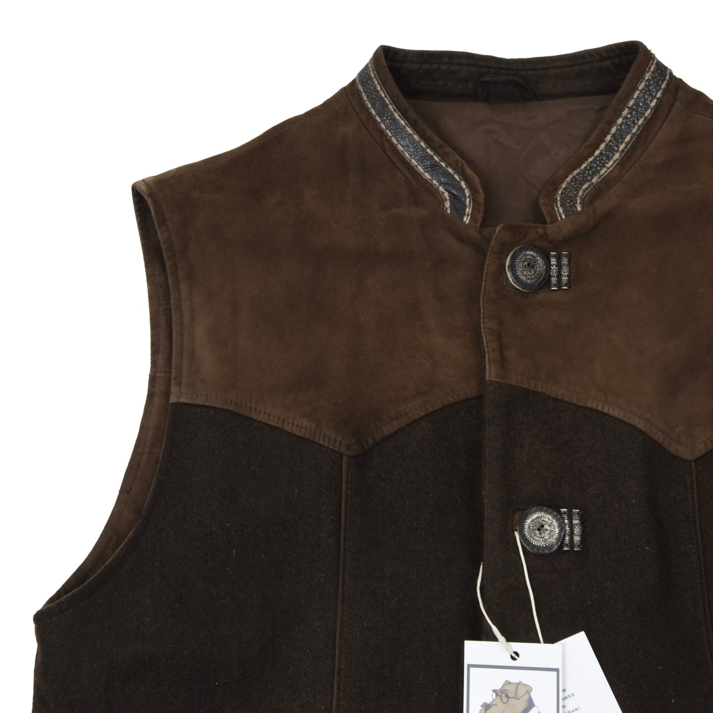 Goat Suede & Wool Vest/Trachtengilet Size 52 - Brown