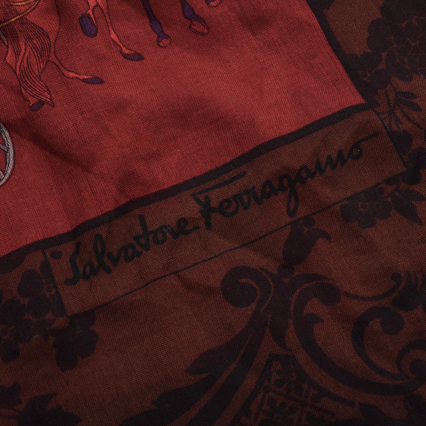 Salvatore Ferragamo Wool-Silk Shawl/Scarf ca. 140cm - Horses