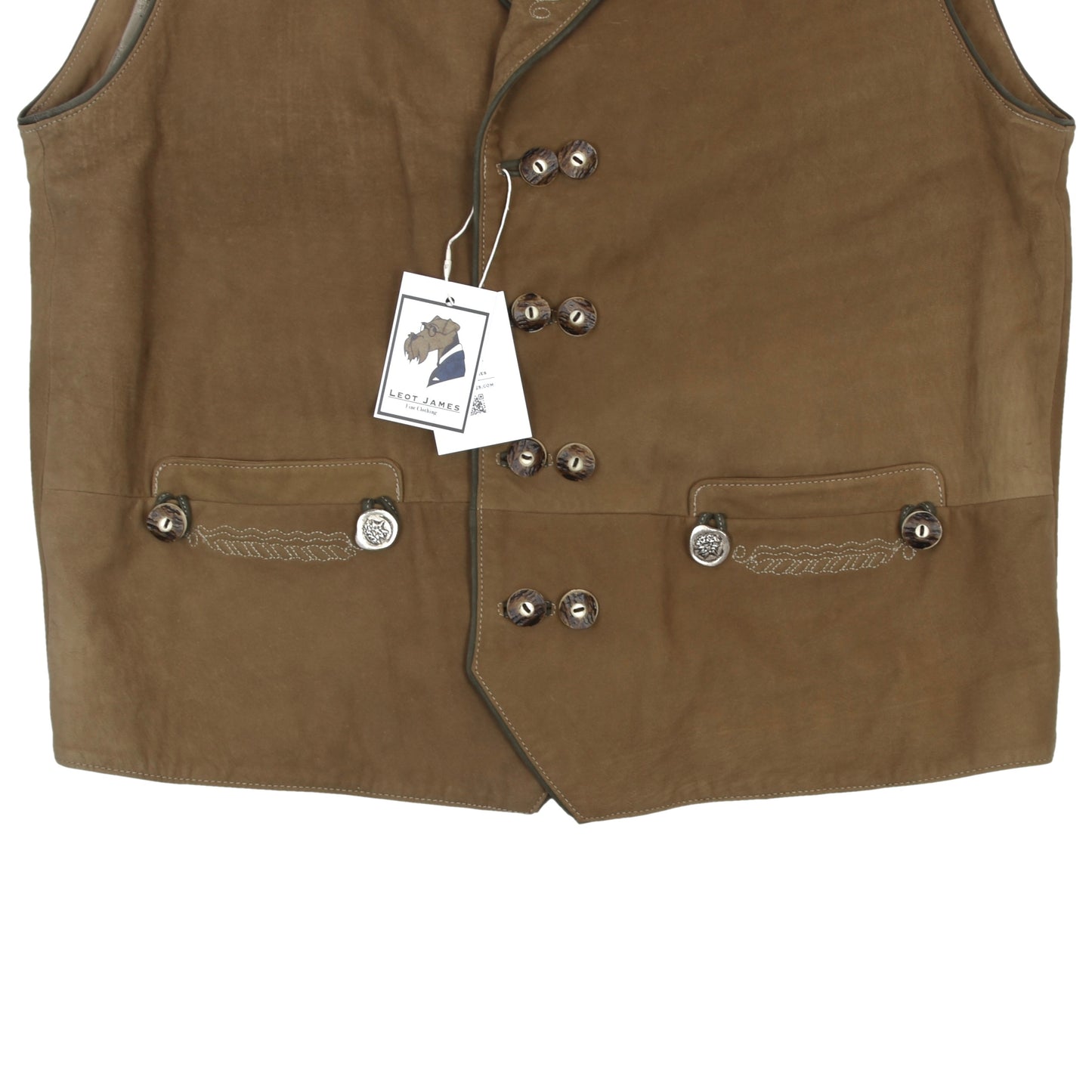 C&A Sheep Nappa Leather Vest/Trachtengilet Size 60 - Tan/Brown