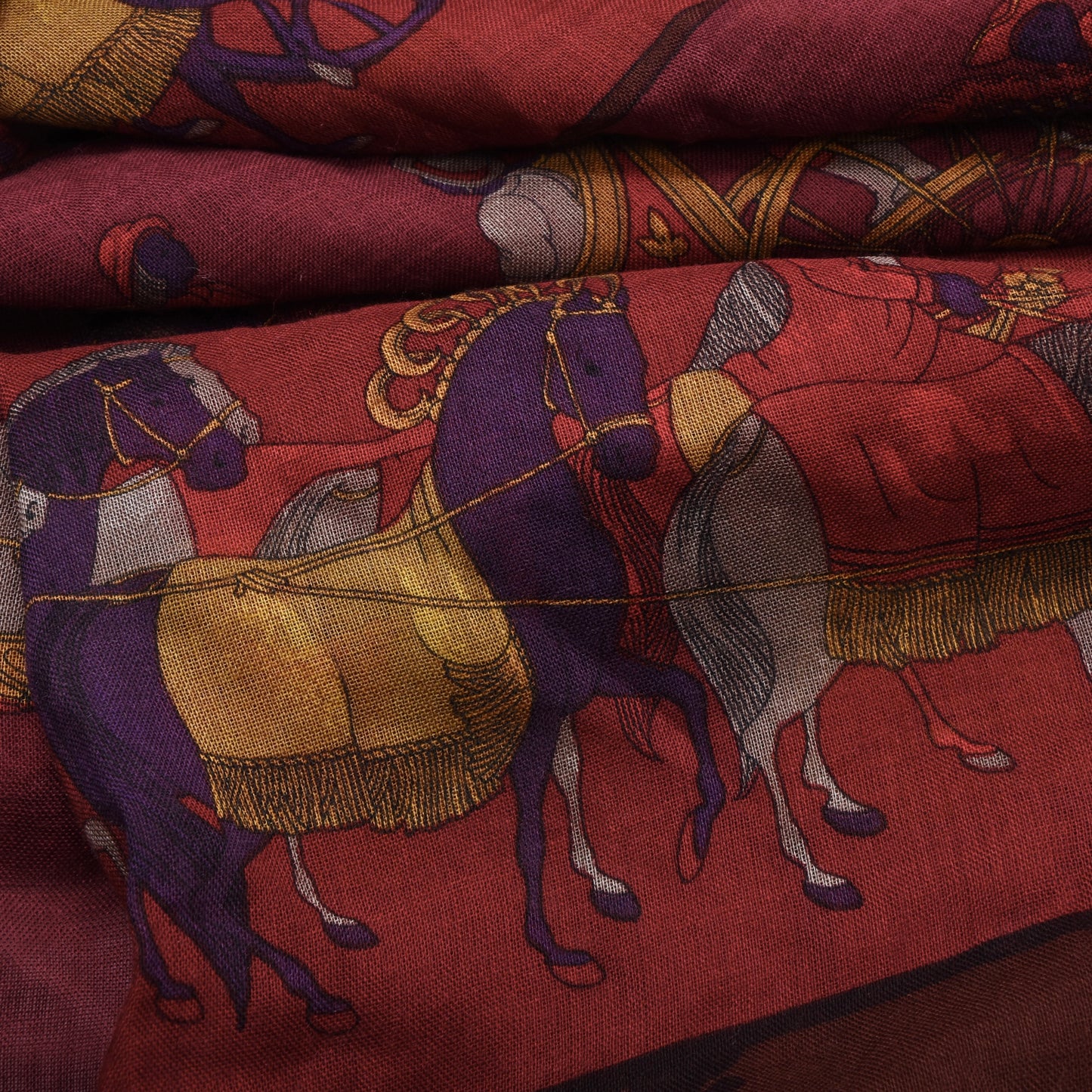 Salvatore Ferragamo Wool-Silk Shawl/Scarf ca. 140cm - Horses