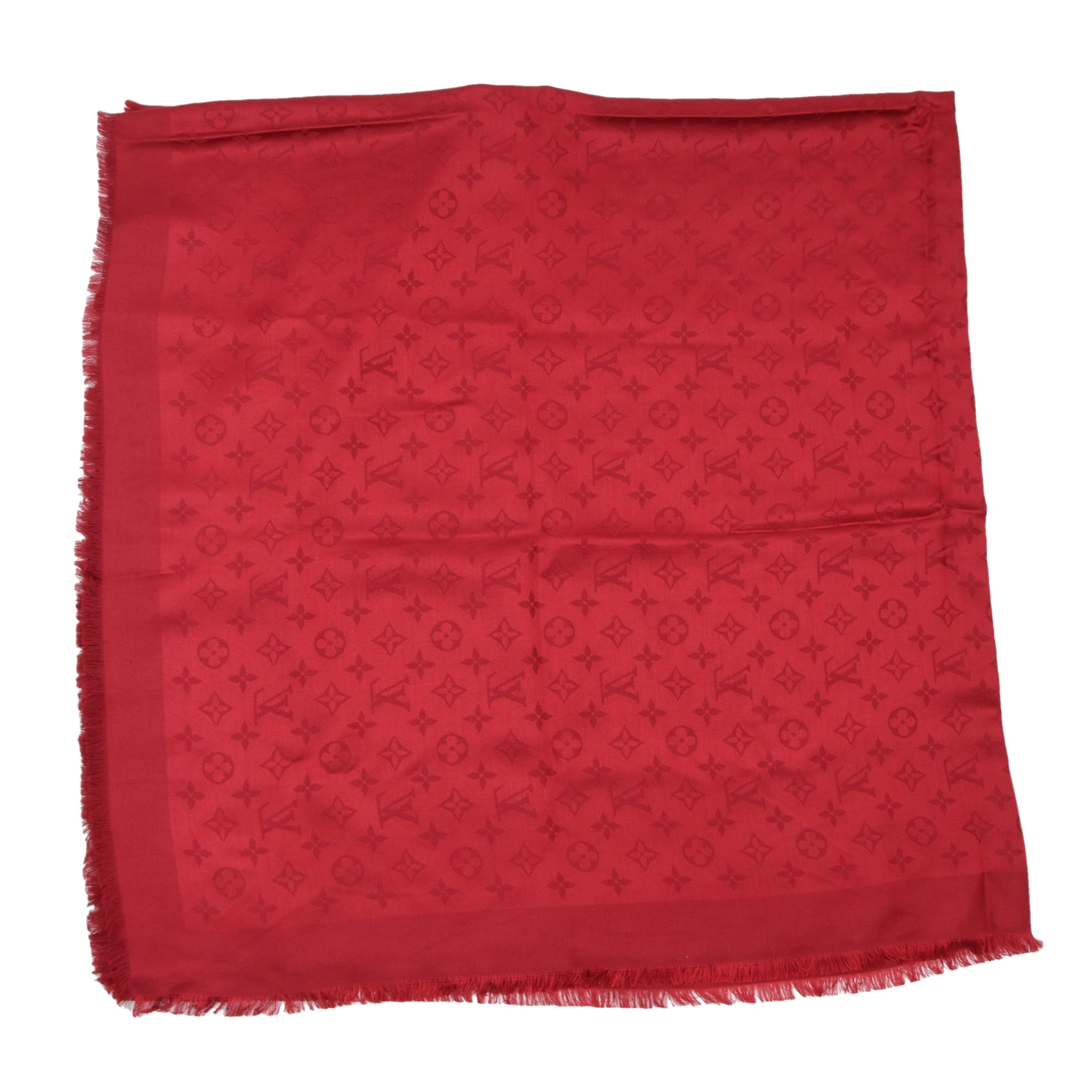 Louis Vuitton Monogram Classic Shawl Silk Wool Scarf Red Leot James