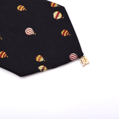 Vintage DAKS London Silk Tie Made in Switzerland - Black Hot Air Balloons