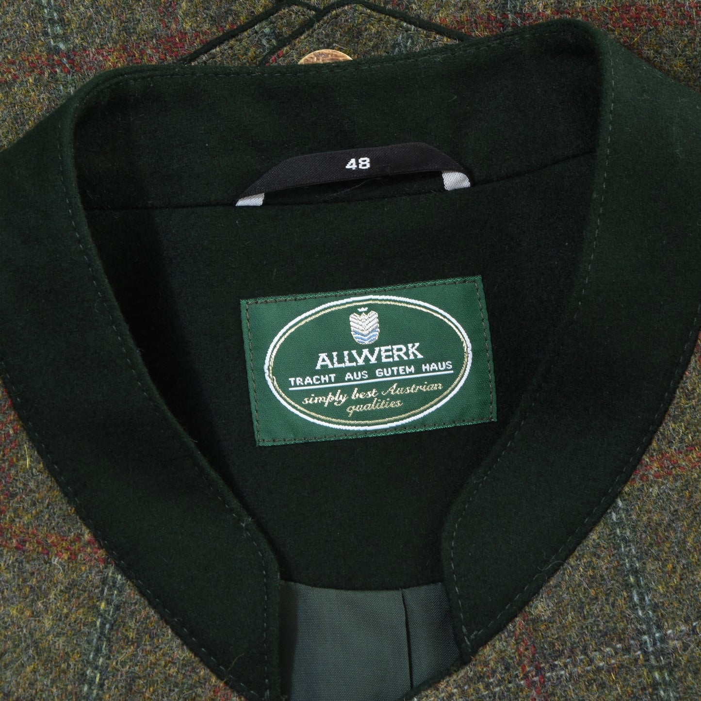 Allwerk Wool Tweed Janker/Jacket Size 48 ca. 54cm - Green