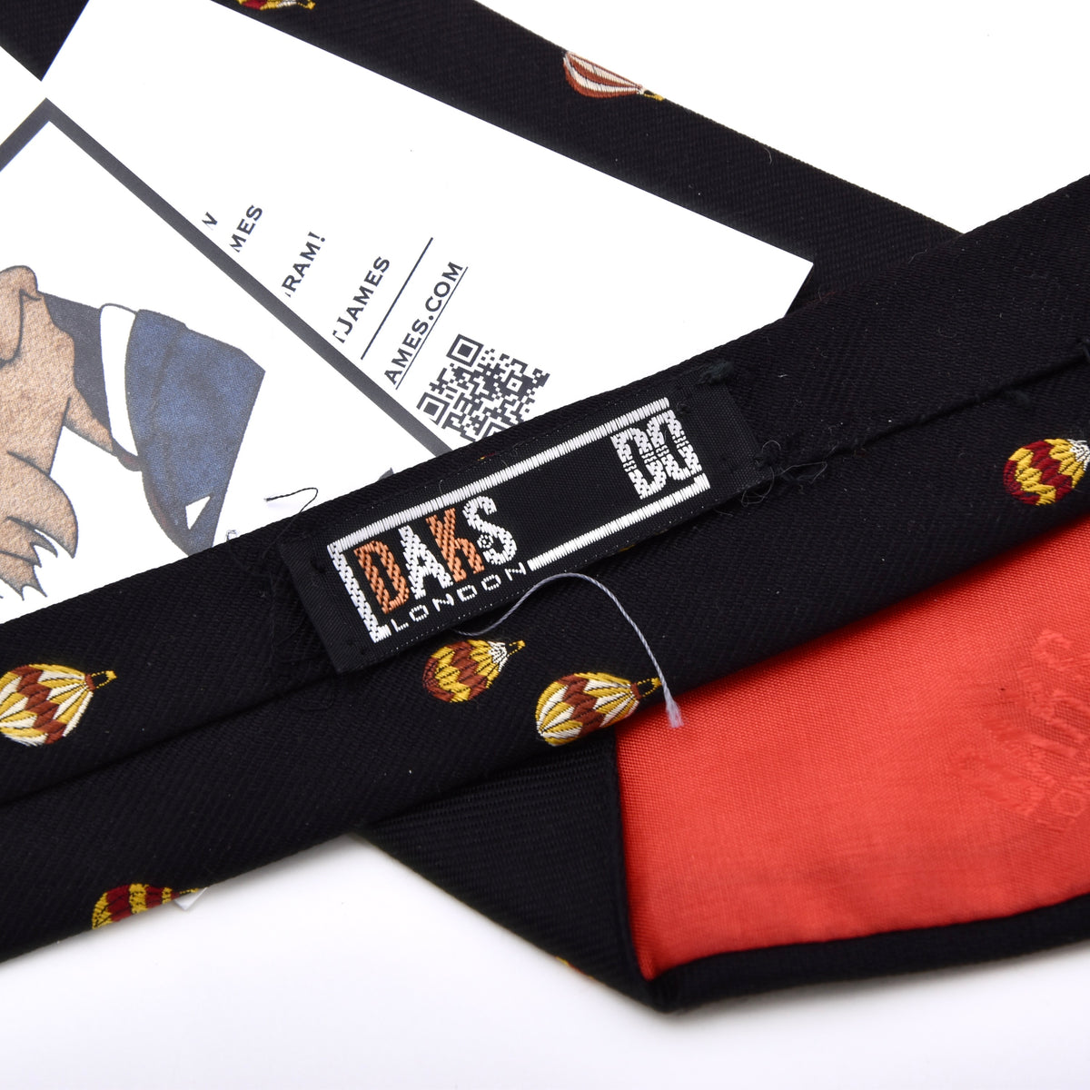 Vintage DAKS London Silk Tie Made in Switzerland - Black Hot Air Balloons