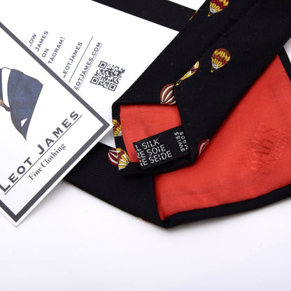 Vintage DAKS London Silk Tie Made in Switzerland - Black Hot Air Balloons