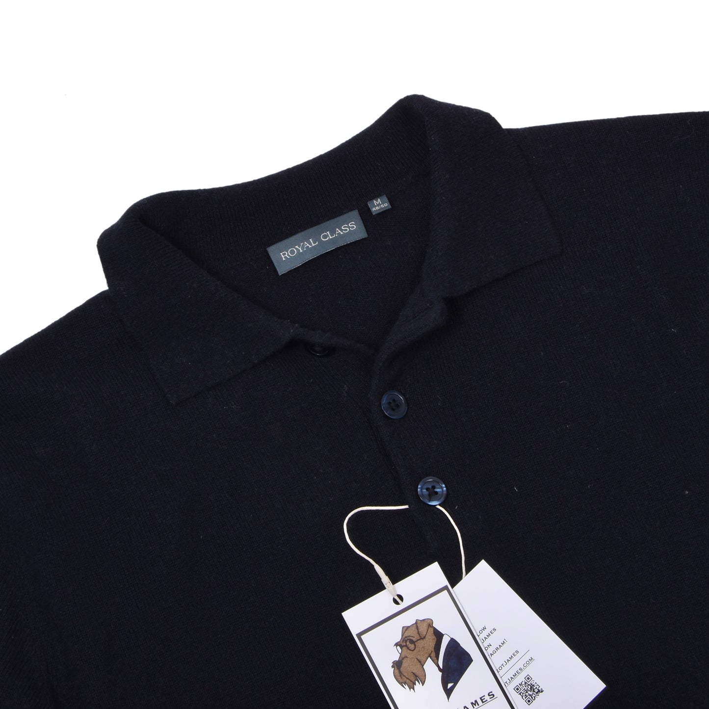 Royal Class Silk-Cashmere Polo Sweater Size M 48/50 Chest ca. 56cm - Navy Blue