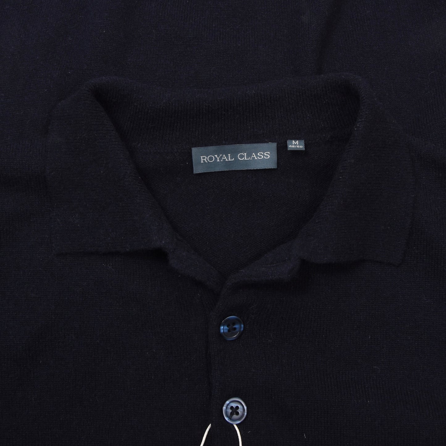 Royal Class Silk-Cashmere Polo Sweater Size M 48/50 Chest ca. 56cm - Navy Blue