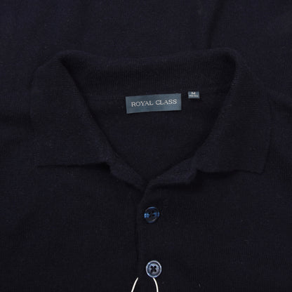 Royal Class Silk-Cashmere Polo Sweater Size M 48/50 Chest ca. 56cm - Navy Blue