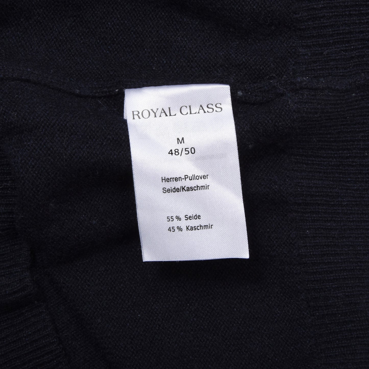 Royal Class Silk-Cashmere Polo Sweater Size M 48/50 Chest ca. 56cm - Navy Blue