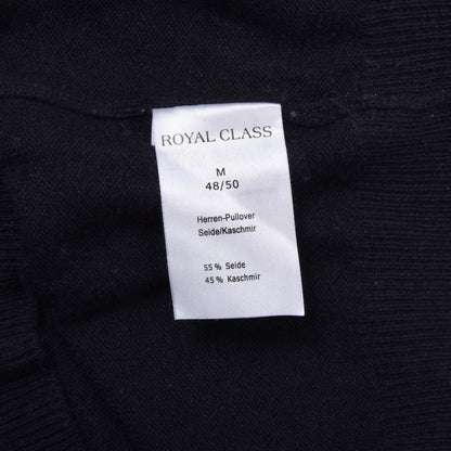 Royal Class Silk-Cashmere Polo Sweater Size M 48/50 Chest ca. 56cm - Navy Blue