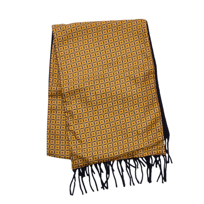 Double-Sided Silk/Wool Scarf ca. 164cm - Yellow/Navy