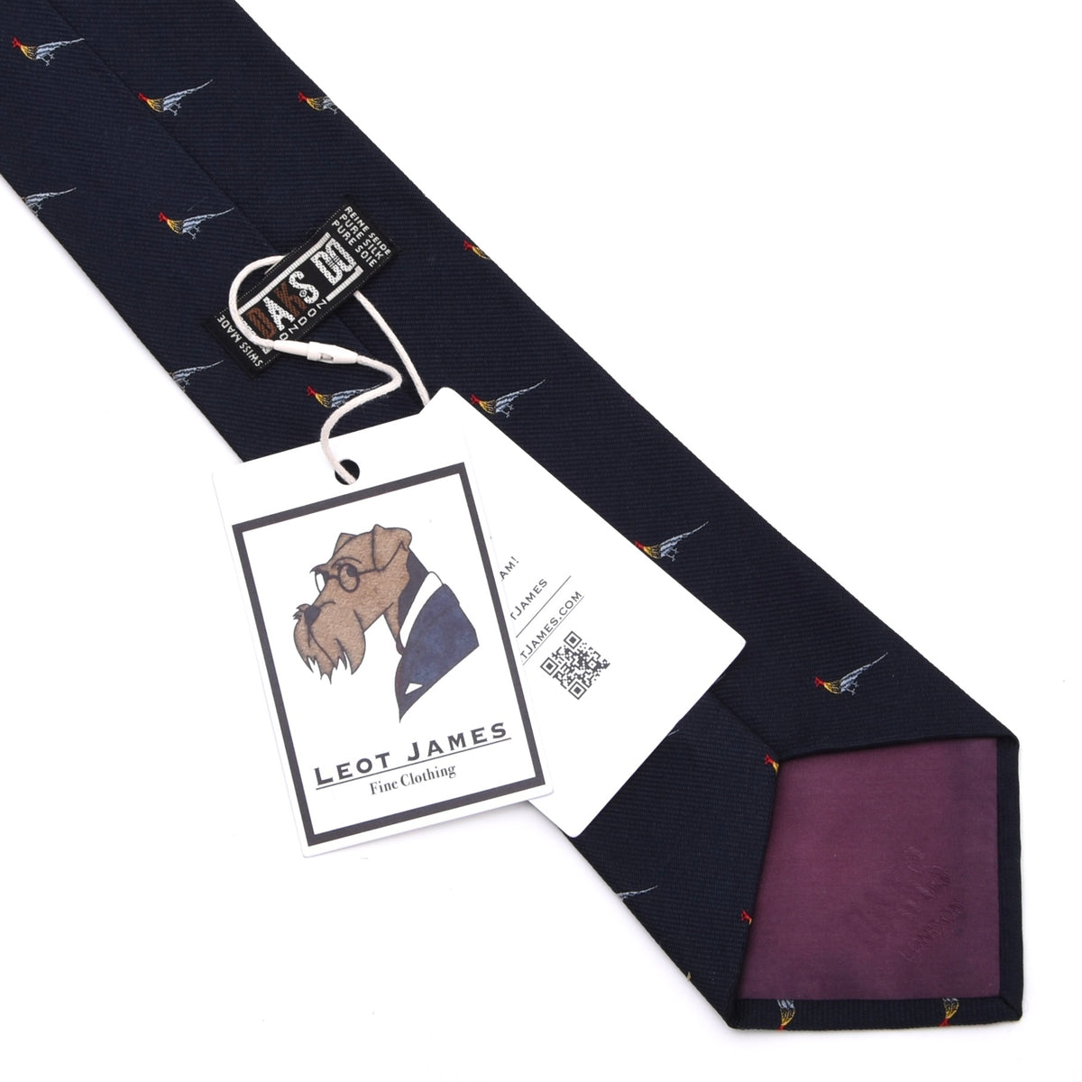 Vintage DAKS London Silk Tie Made in Switzerland - Navy Pheasants