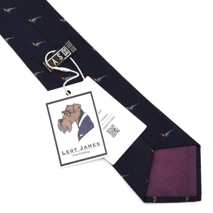Vintage DAKS London Silk Tie Made in Switzerland - Navy Pheasants