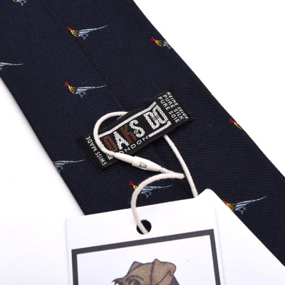 Vintage DAKS London Silk Tie Made in Switzerland - Navy Pheasants