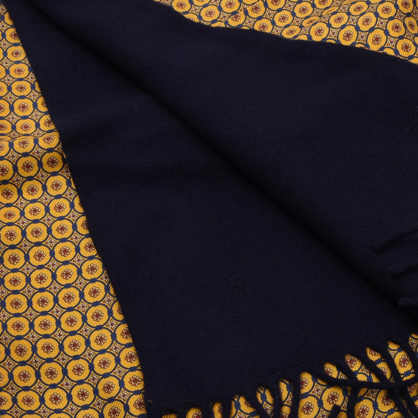 Double-Sided Silk/Wool Scarf ca. 164cm - Yellow/Navy