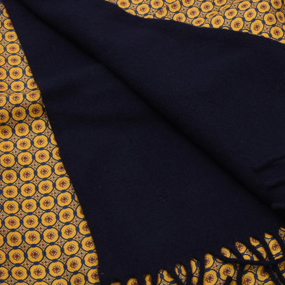 Double-Sided Silk/Wool Scarf ca. 164cm - Yellow/Navy