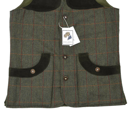 Crowther Classic Tweed Shooting Vest Size UK 38 - Green