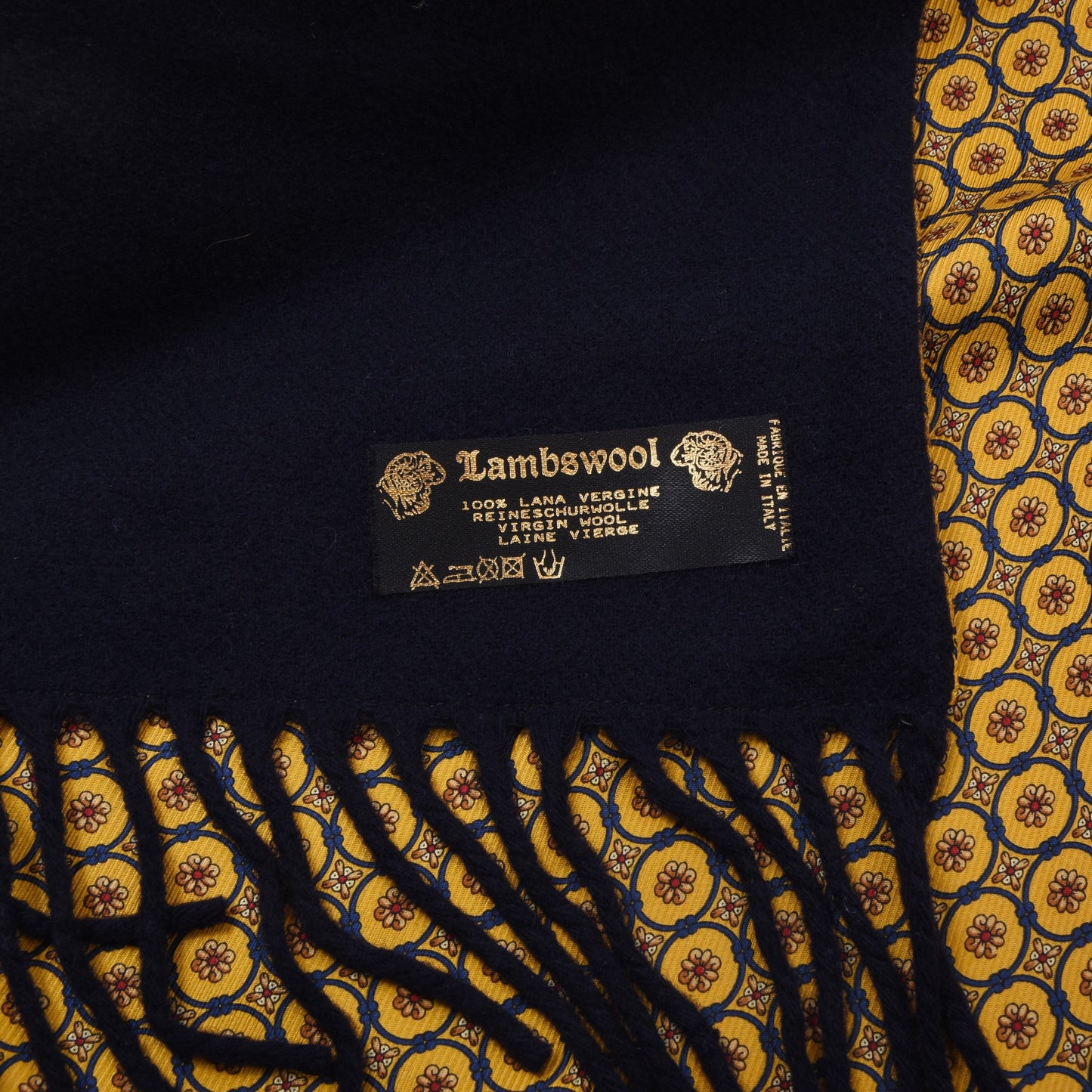 Double-Sided Silk/Wool Scarf ca. 164cm - Yellow/Navy