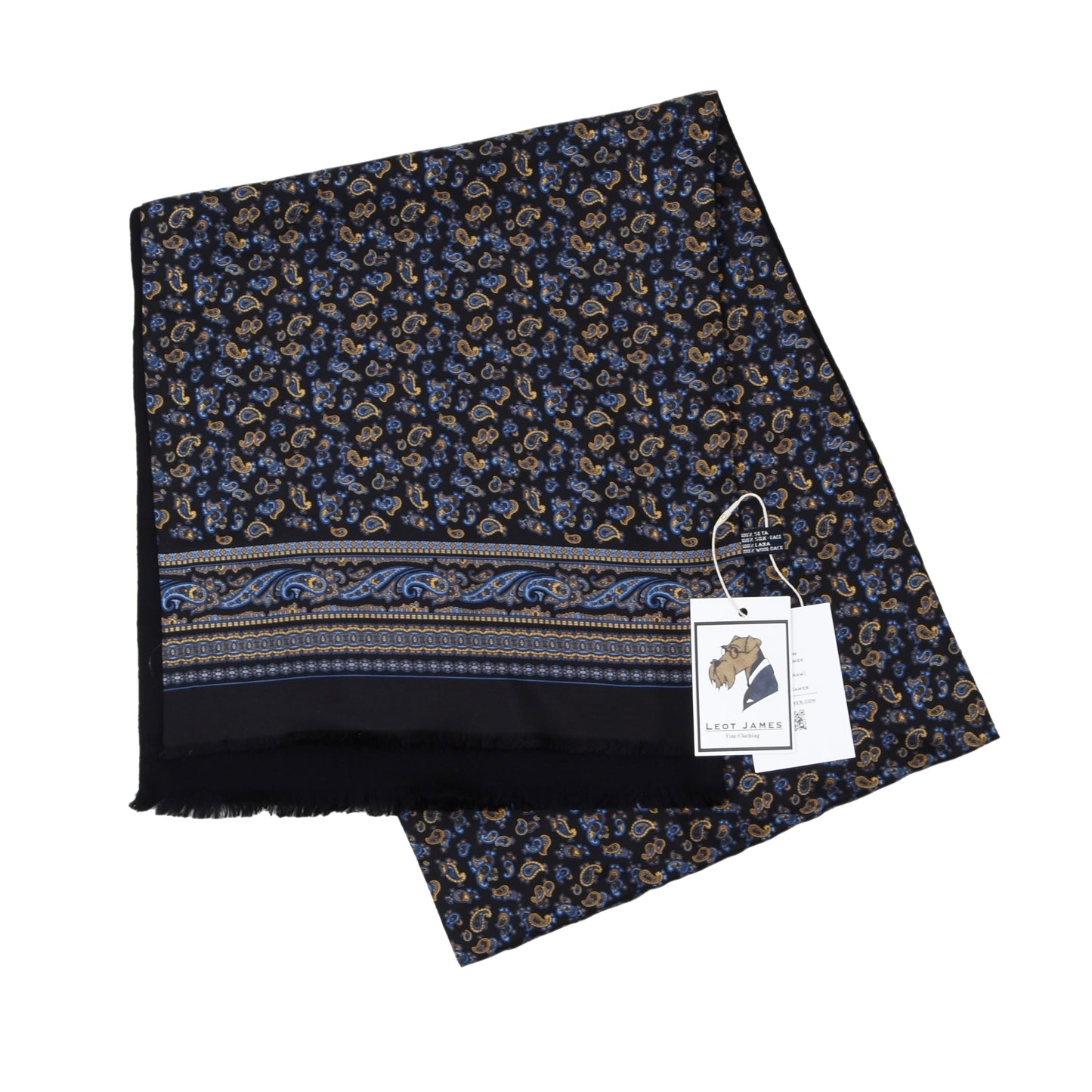 Classic Double-Sided Wool & Silk Dress Scarf - Black Paisley