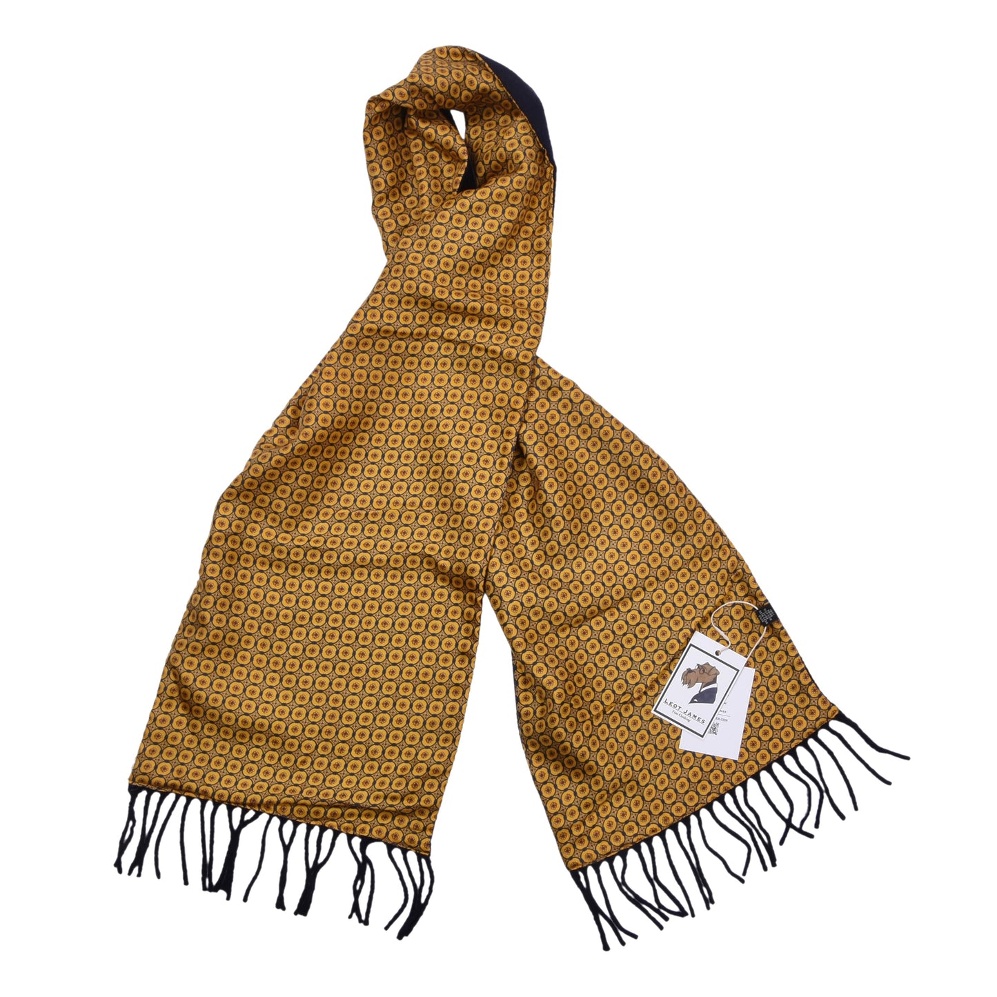 Double-Sided Silk/Wool Scarf ca. 164cm - Yellow/Navy