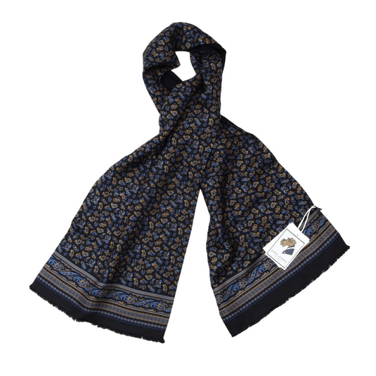 Classic Double-Sided Wool & Silk Dress Scarf - Black Paisley