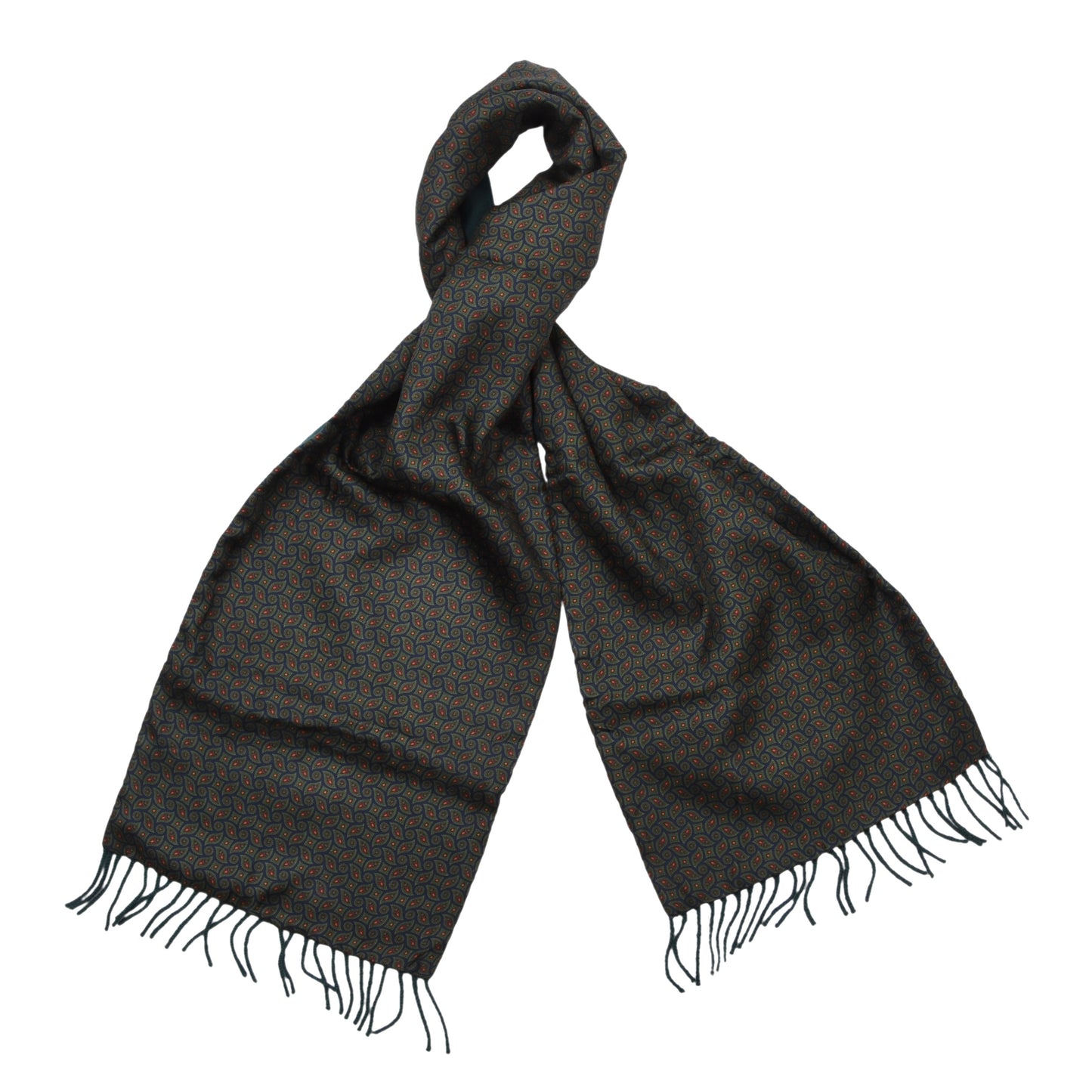 Double-Sided Silk/Wool Scarf ca. 150cm - Green Neat