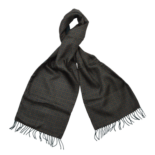 Double-Sided Silk/Wool Scarf ca. 150cm - Green Neat