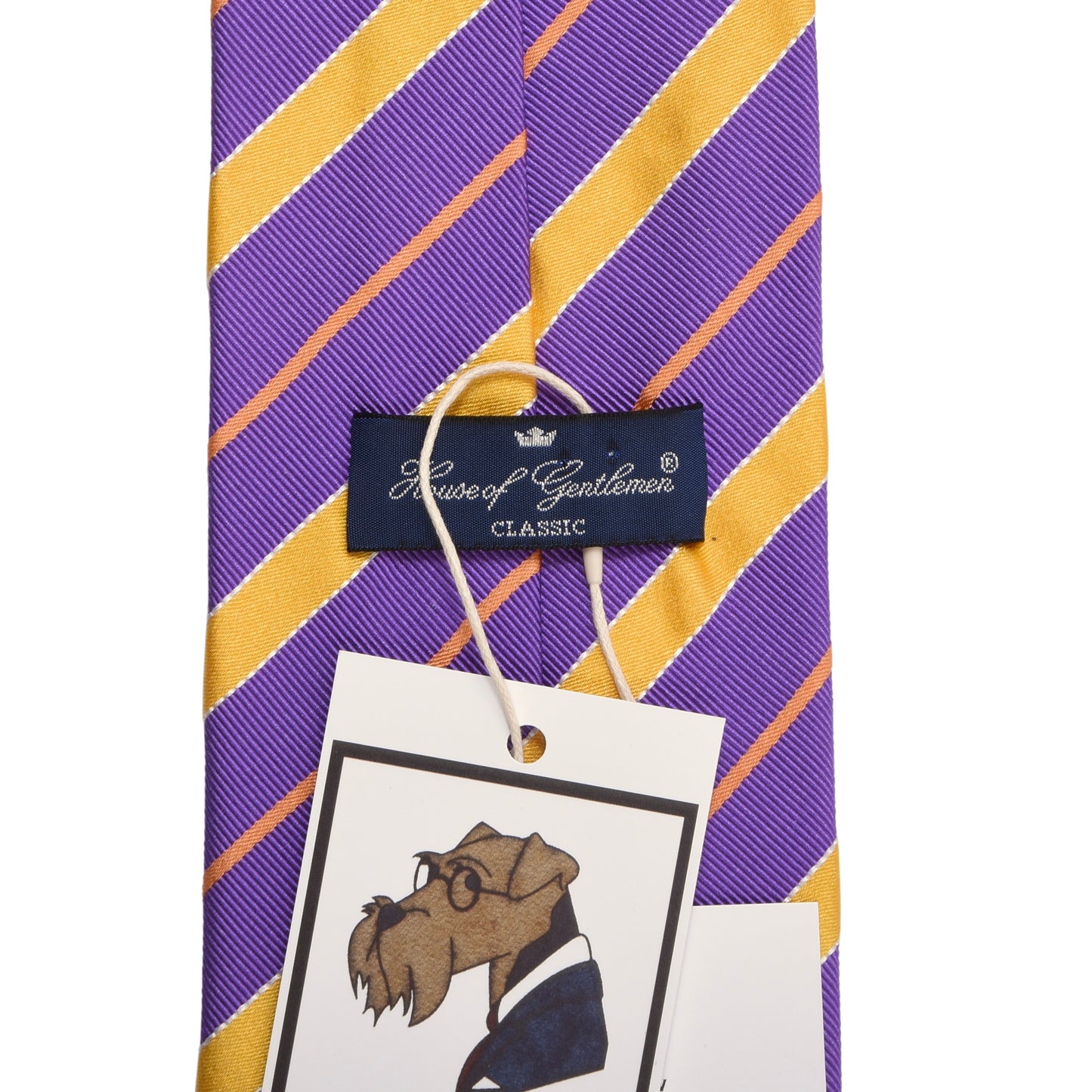 House of Gentlemen Silk-Cotton Tie ca. 145.5cm/9.2cm - Purple Stripes