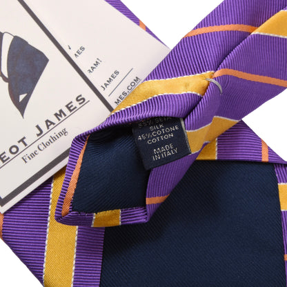 House of Gentlemen Silk-Cotton Tie ca. 145.5cm/9.2cm - Purple Stripes