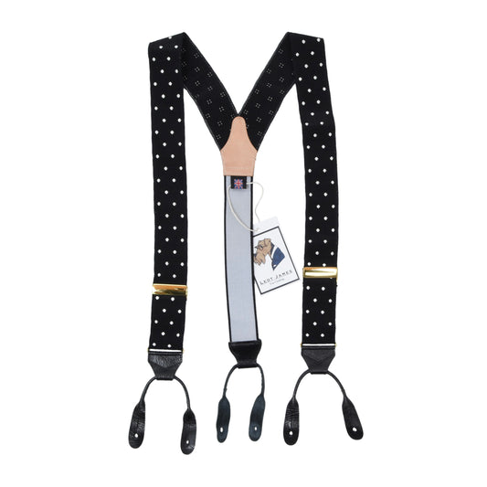 Albert Thurston Ribbon Braces/Suspenders - Black Polka Dot