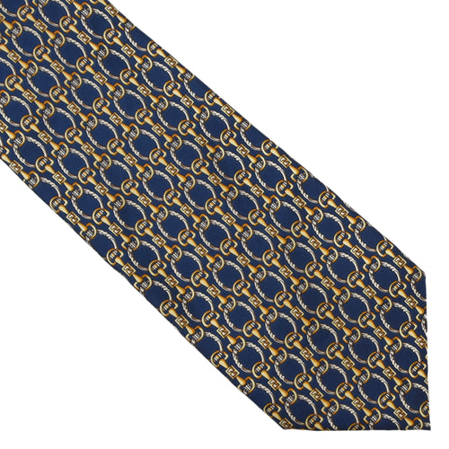 Fendi Roma FF Pattern Silk Tie - Blue & Gold