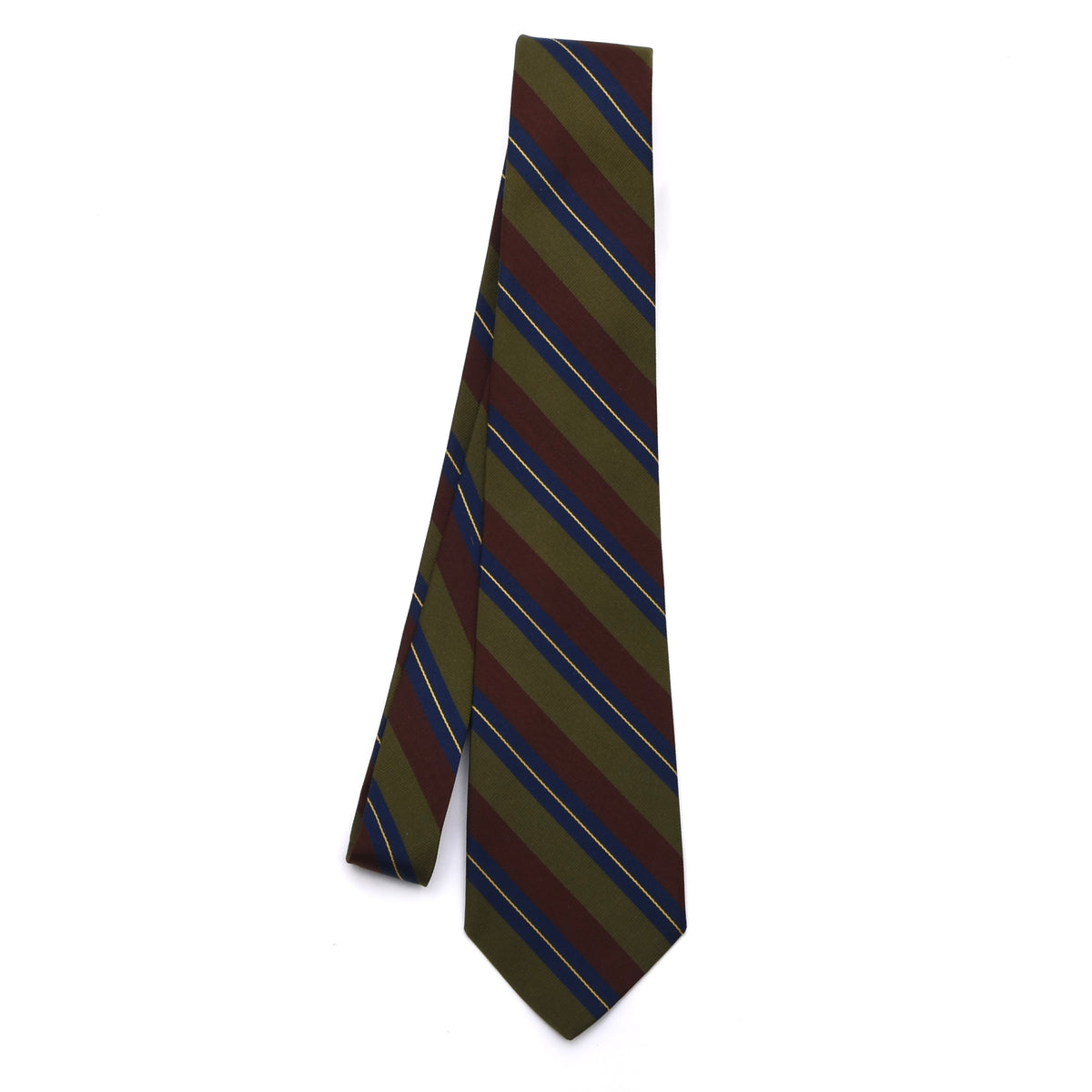 Vintage Repp Stripe Seide Krawatte ca. 139cm – Olivengrün/Braun/Marineblau/Gelb