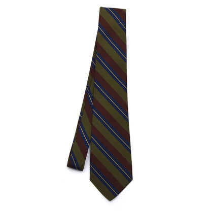 Vintage Repp Stripe Seide Krawatte ca. 139cm – Olivengrün/Braun/Marineblau/Gelb