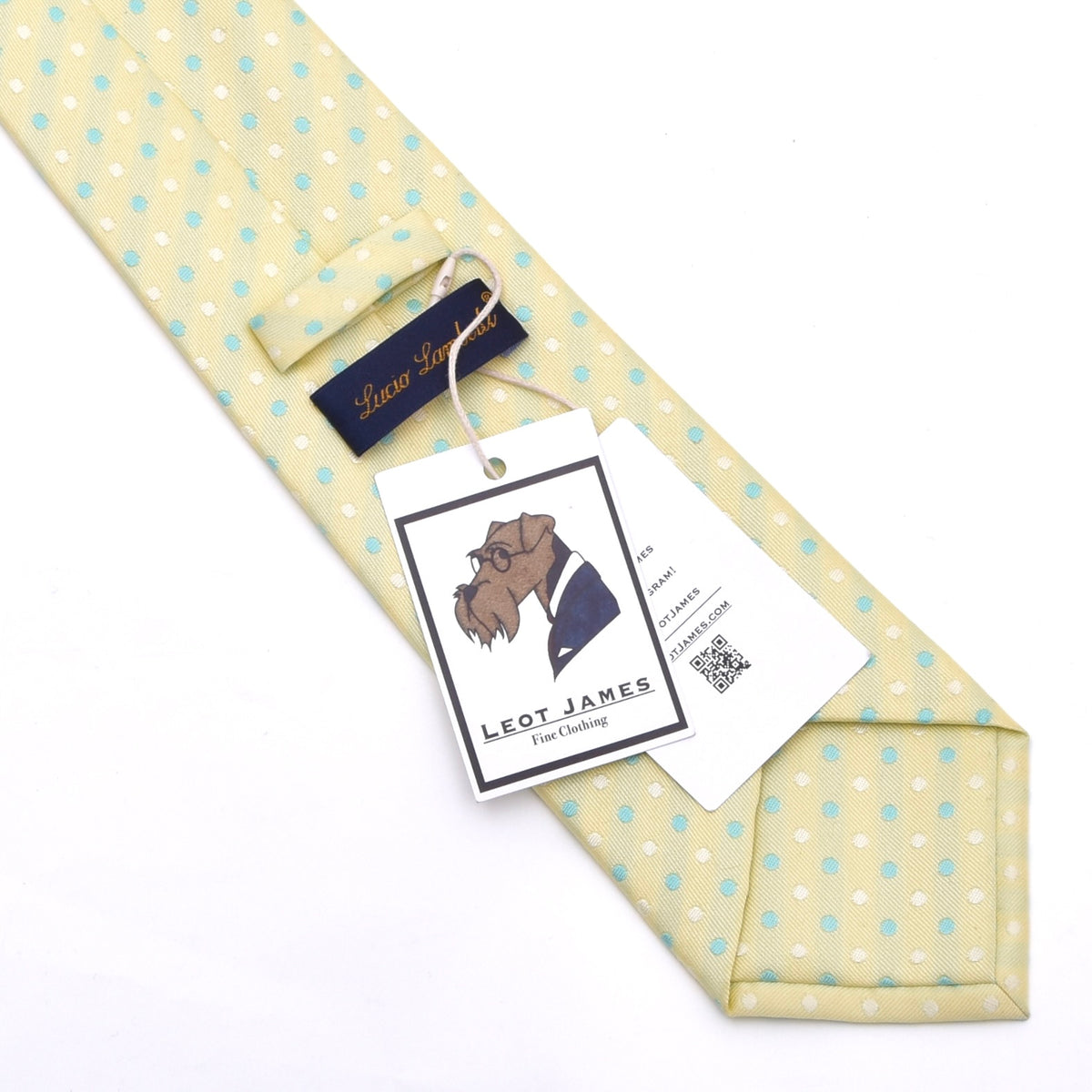 Lucio Lamberti Handmade Silk Tie ca. 151cm Made in Italy - Green Polka Dots