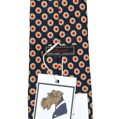 Ascot Hand Made Silk Tie - Navy Flowers