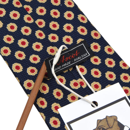 Ascot Hand Made Silk Tie - Navy Flowers